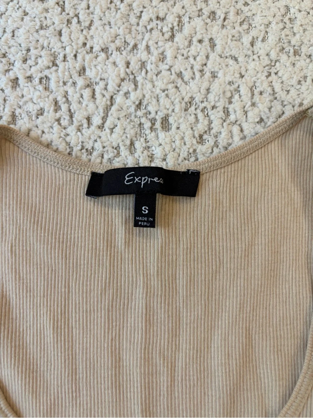 Y2K Express Beige Ribbed Tank with Gold rhinestones
